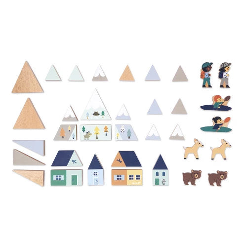 Mountain Valley Wooden Blocks Set - 35 pc - Cross Roads | Janod