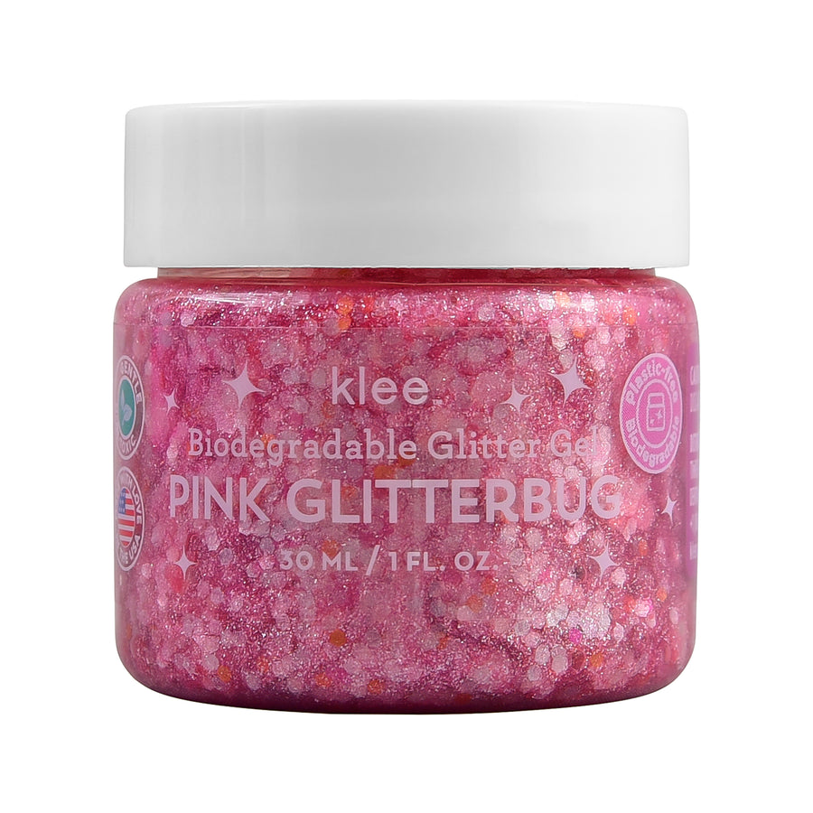 front view of pink glitter in packaging
