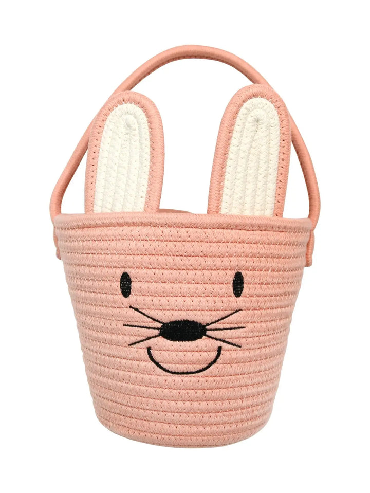 front view of pink bunny basket