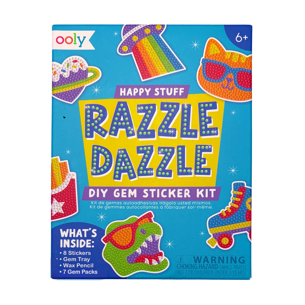 Razzle Dazzle Mini DIY Gem Sticker Kit - Happy Stuff - 8 Stickers | OOLY
