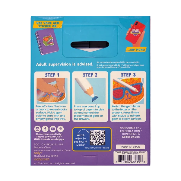 Razzle Dazzle Mini DIY Gem Sticker Kit - Happy Stuff - 8 Stickers | OOLY
