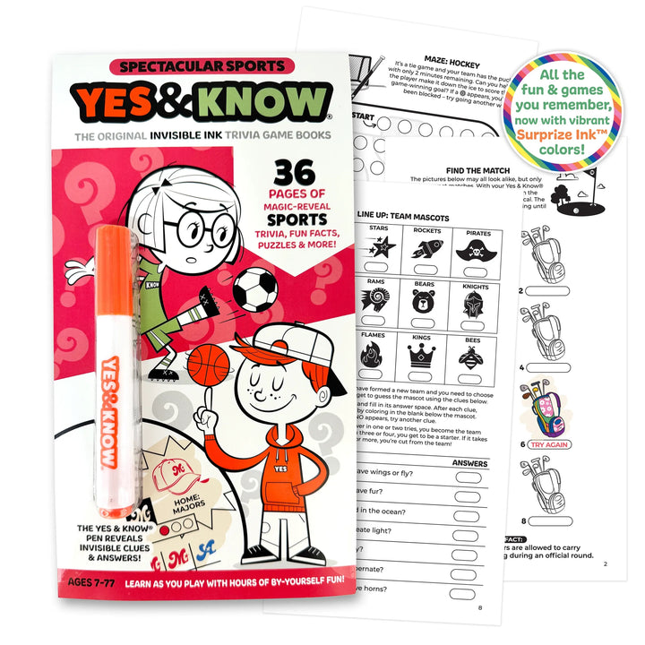The Original Yes & Know® Invisible Ink Trivia Game Books: Spectacular Sports | Tree Town Toys