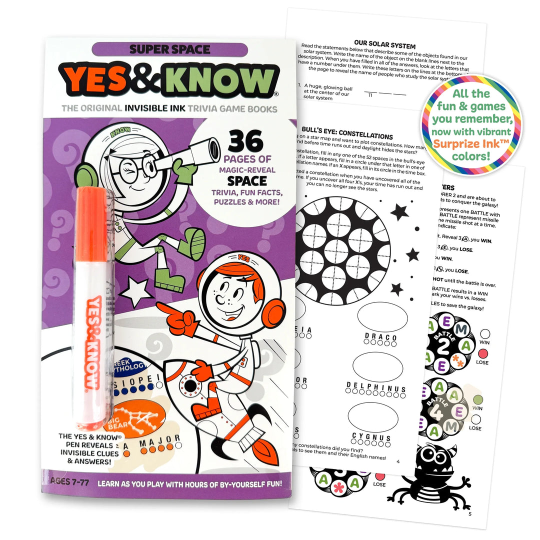 The Original Yes & Know® Invisible Ink Trivia Game Books: Super Space | Tree Town Toys