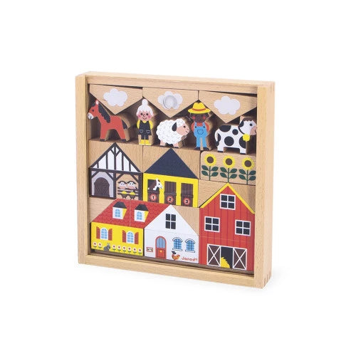 Countryside Wooden Blocks Set - 34 pc - Cross Roads | Janod