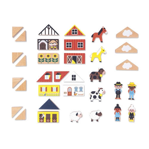 Countryside Wooden Blocks Set - 34 pc - Cross Roads | Janod