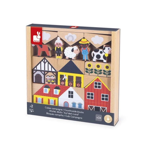 Countryside Wooden Blocks Set - 34 pc - Cross Roads | Janod