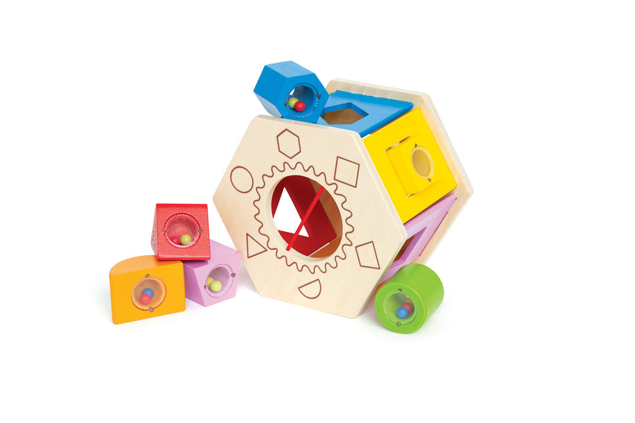 view of shape sorter and included shapes