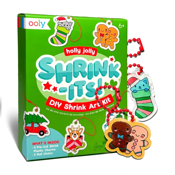 Shrink-Its! Mini DIY Shrink Art Kit - Holly Jolly - 5 Charms | OOLY