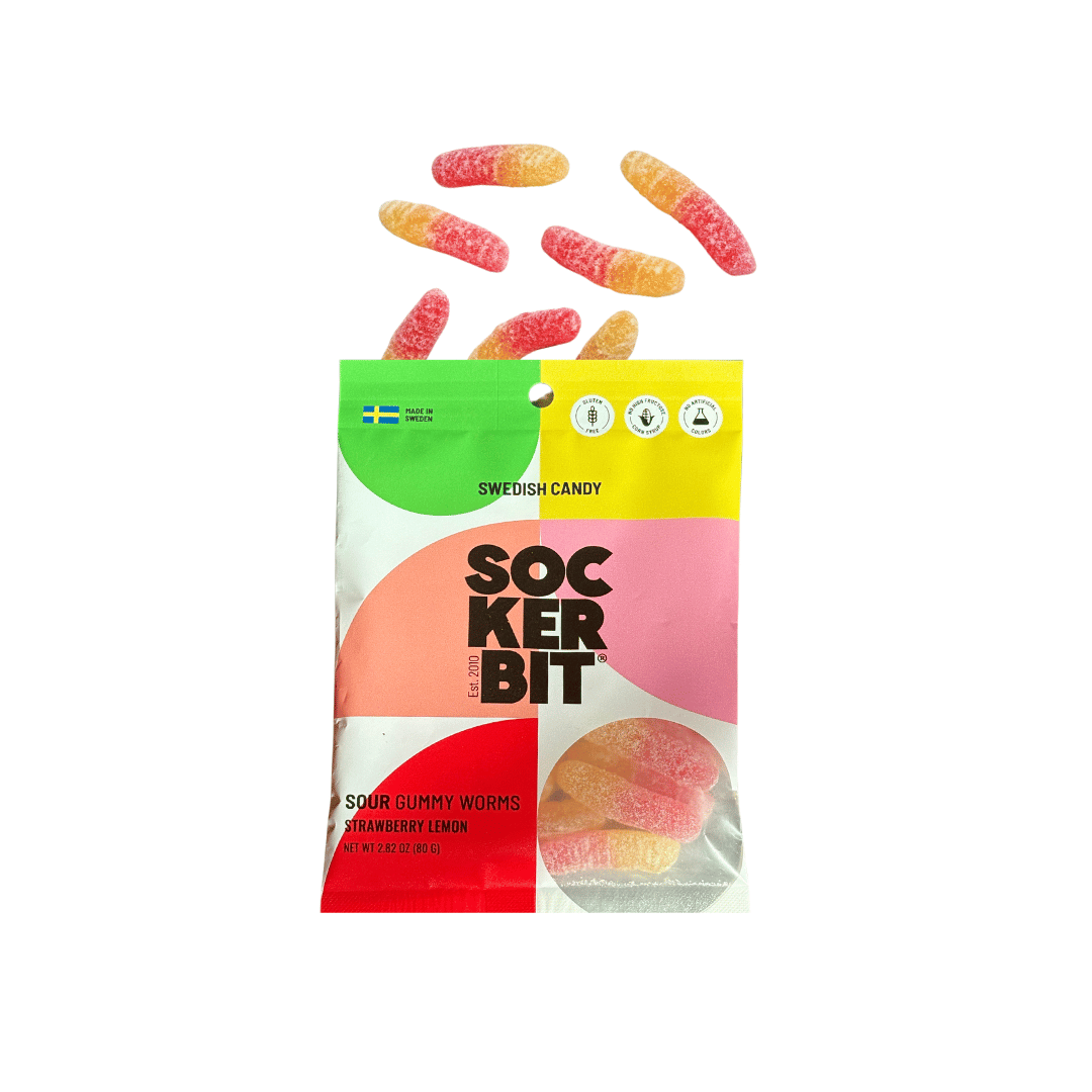 Sockerbit Treats Sour Gummy Worms Swedish Candy Bag 2.8oz