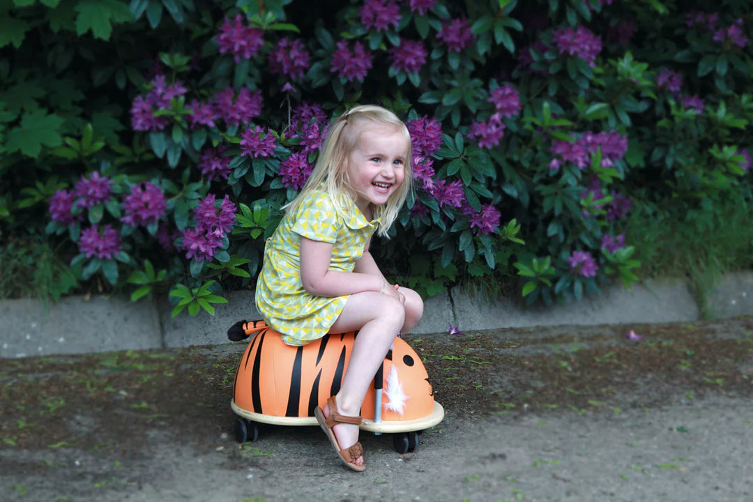 kid riding wheely bug tiger