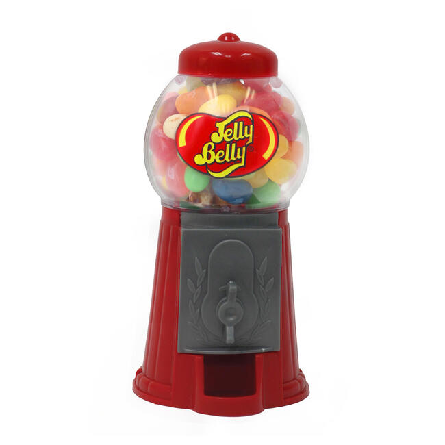 front view of tiny bean machine full of jelly beans