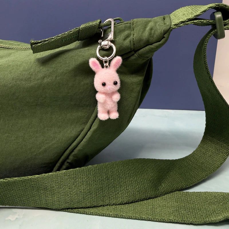 Tiny Bunny Flocked Keychain | Rainbow Unicorn Birthday Surprise