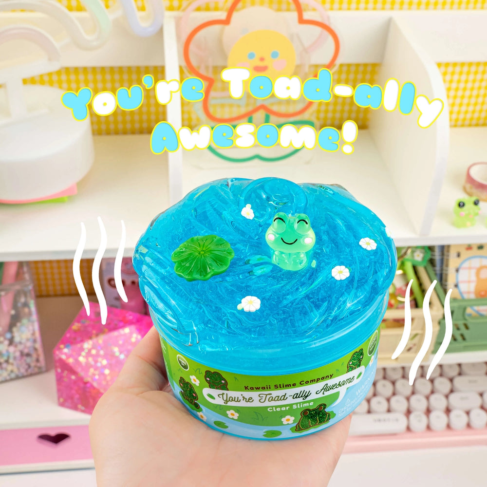 toadally awesome slime in packaging without lid and and with charms on top