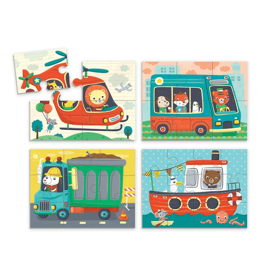 Transportation 4-In-a-Box Progressive Puzzle | mudpuppy