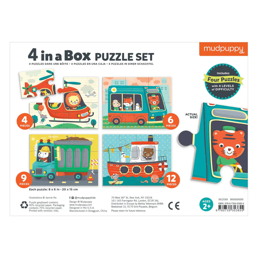 Transportation 4-In-a-Box Progressive Puzzle | mudpuppy