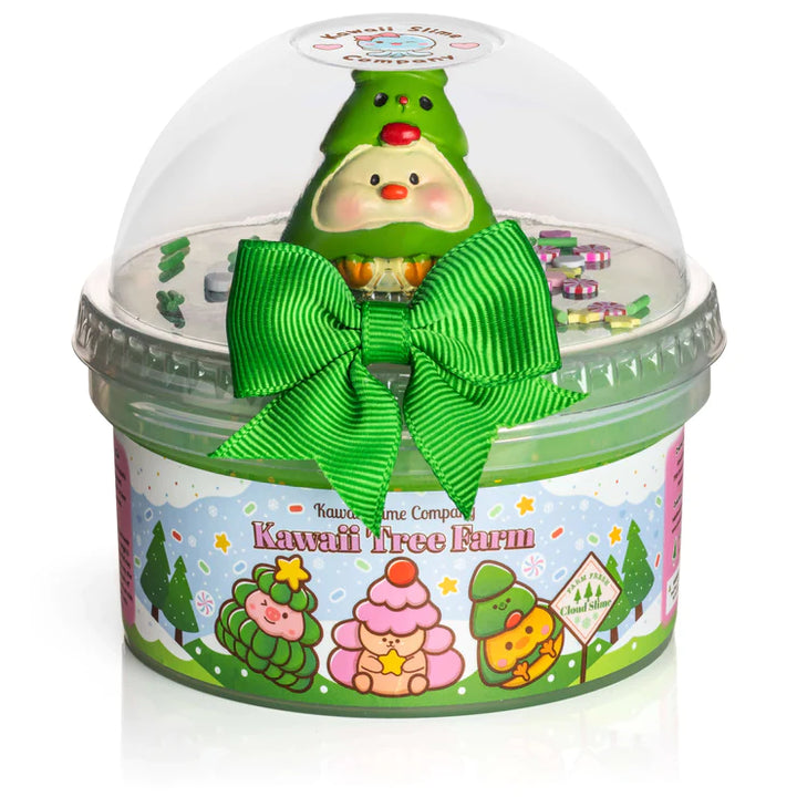 kawaii tree farm slime with green charm in packaging