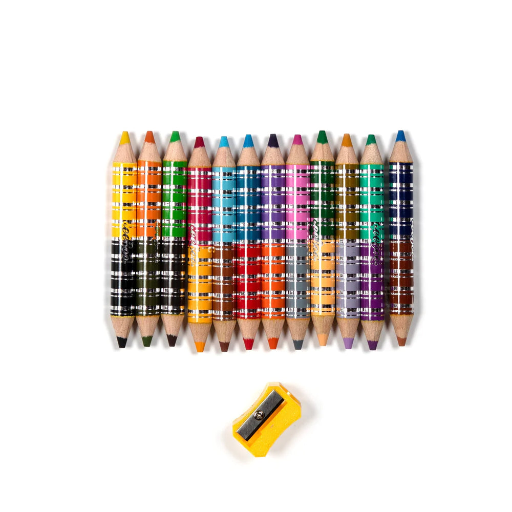 top view of colored pencils out of packaging