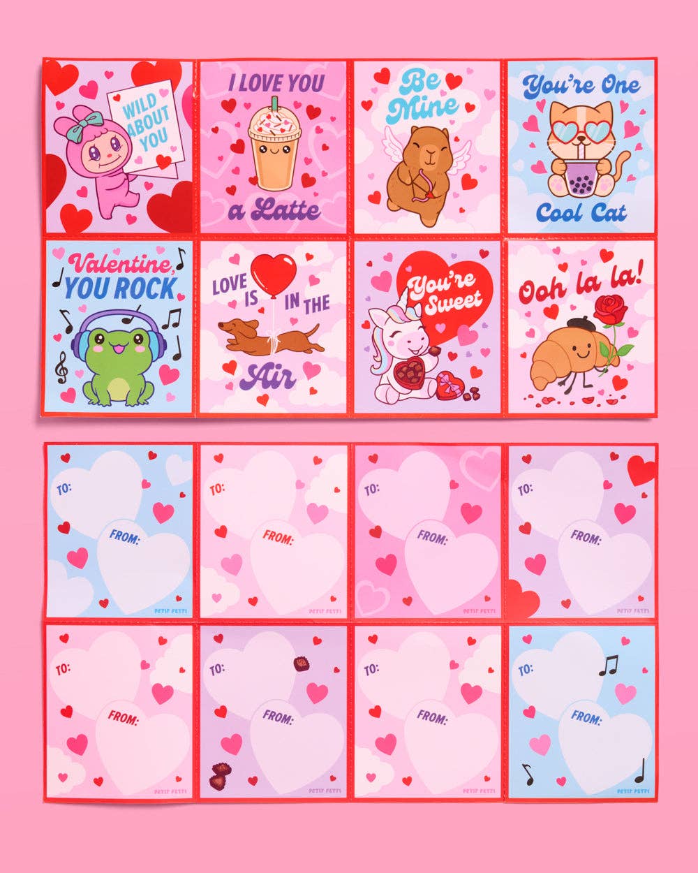 xo, Fetti Holiday Valentine Kawaii V-Day Card Set | kawaii, mochi, kids