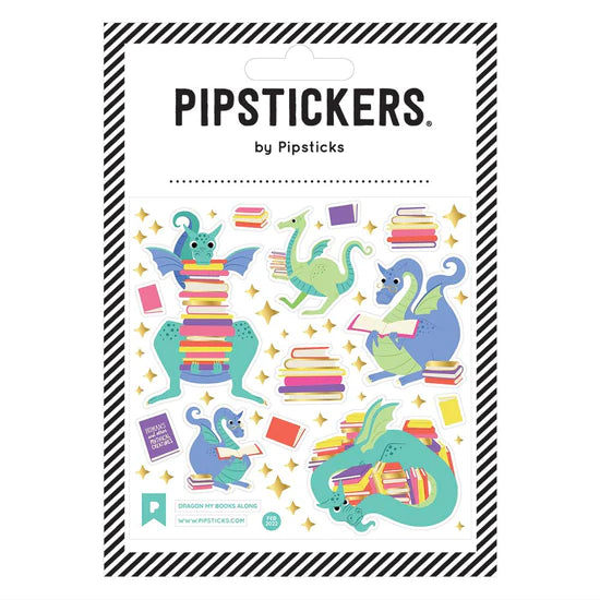 Dragons reading books in sticker form