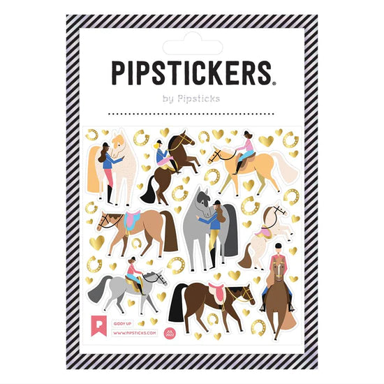 Horses stickers surrounded by gold hearts and horseshoes