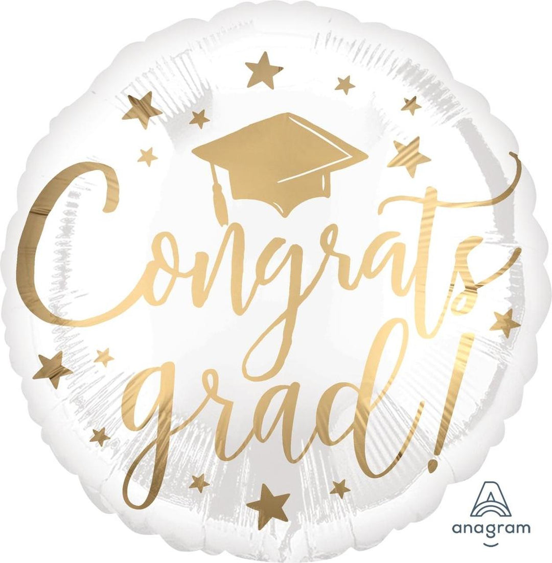 Congrats Grad White & Gold Foil Balloon Bouquet
