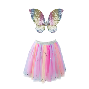 Rainbow Sequin Skirt Wings and Wand