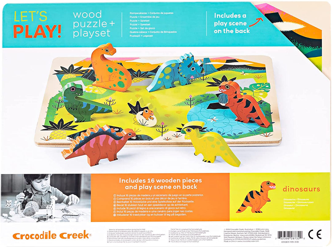 Dinosaurs 16 Piece Wood Puzzle and Playset | Crocodile Creek
