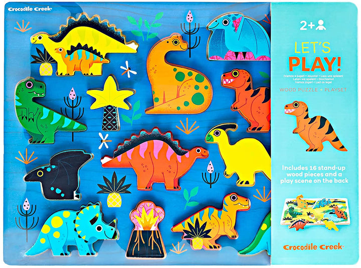 Dinosaurs 16 Piece Wood Puzzle and Playset | Crocodile Creek