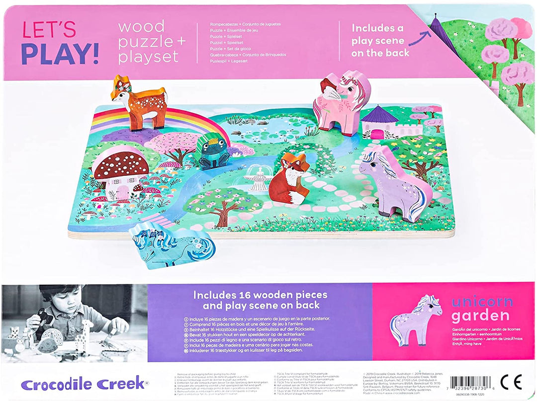 Unicorn Garden 16 Piece Wood Puzzle and Playset | Crocodile Creek