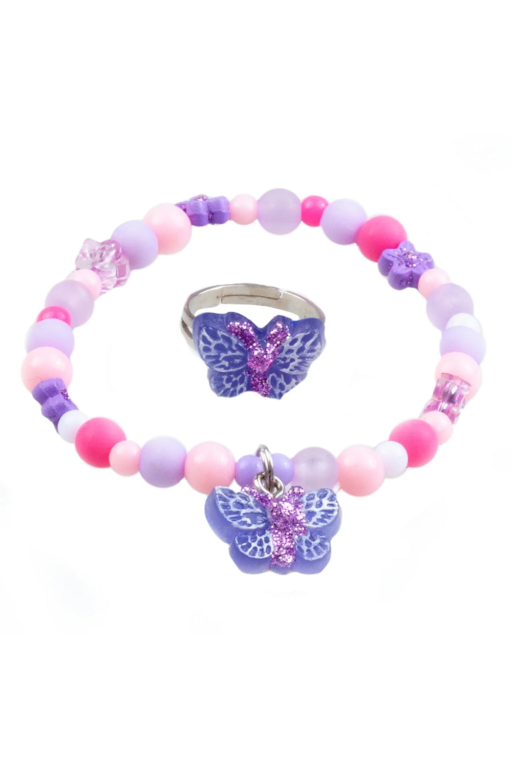 blue/pink/purple bracelet and ring set