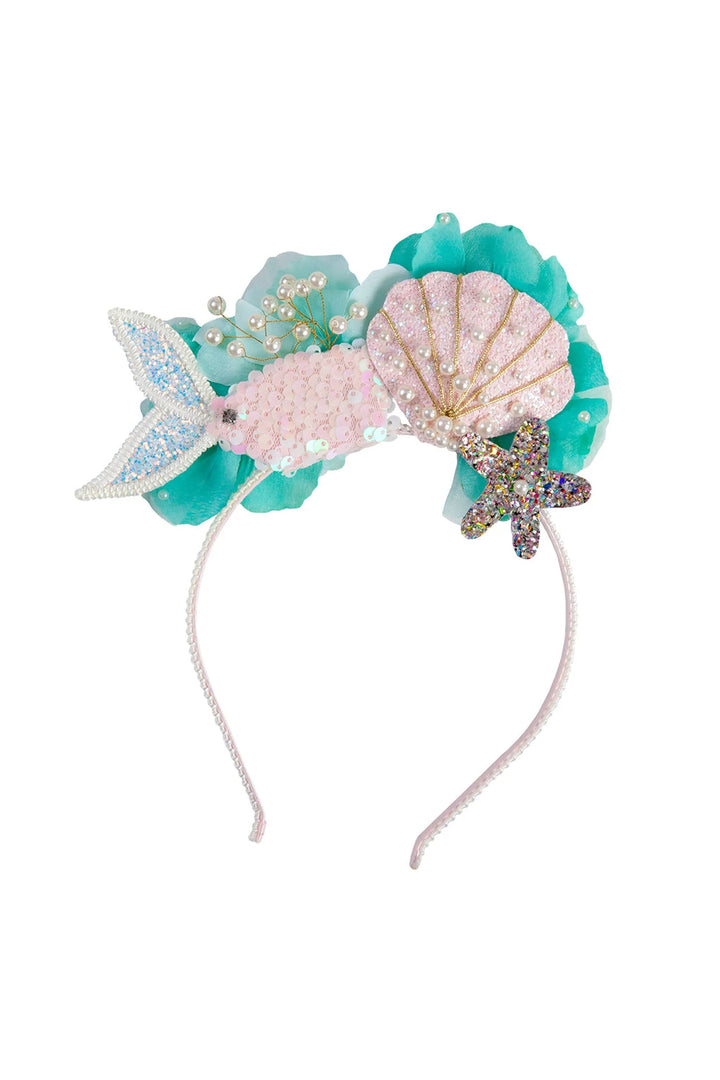 turquoise/pink seashell and mermaid tail headband with sea star