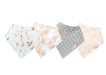 set of all 4 bandana bibs (left to right: mermaids, flowers, seashells, seagulls)