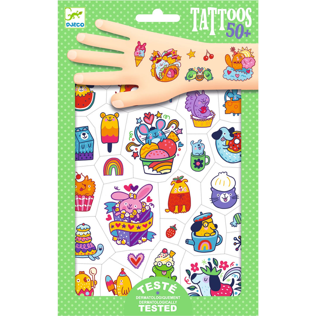 front of sweet mimi tattoo pack showing contents inside