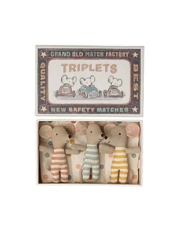Triplets - Baby Mice in a Matchbox - Striped Clothes | Maileg