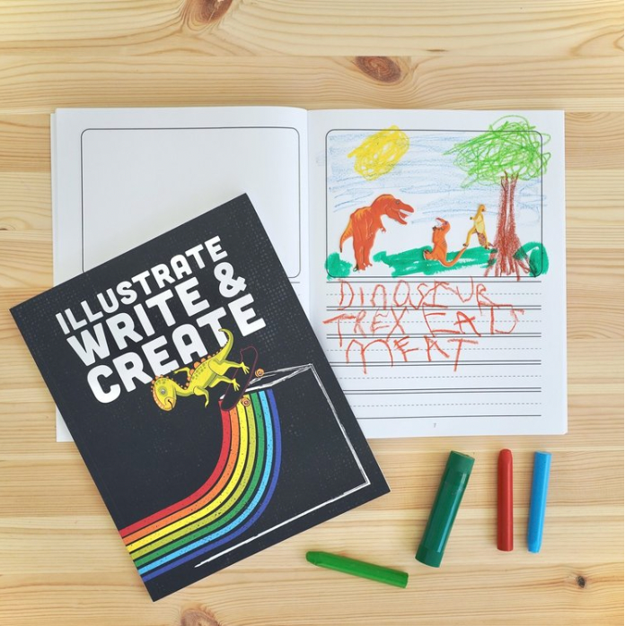 ILLUSTRATE, WRITE & CREATE: Dinosaur Skateboarding Rainbow Ramp Journal for Kids