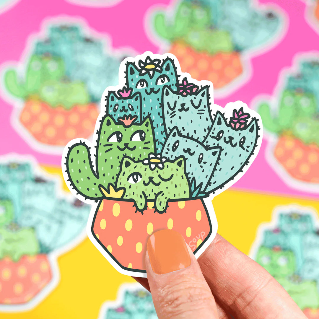 cats made out of cactuses in pot vinyl sticker