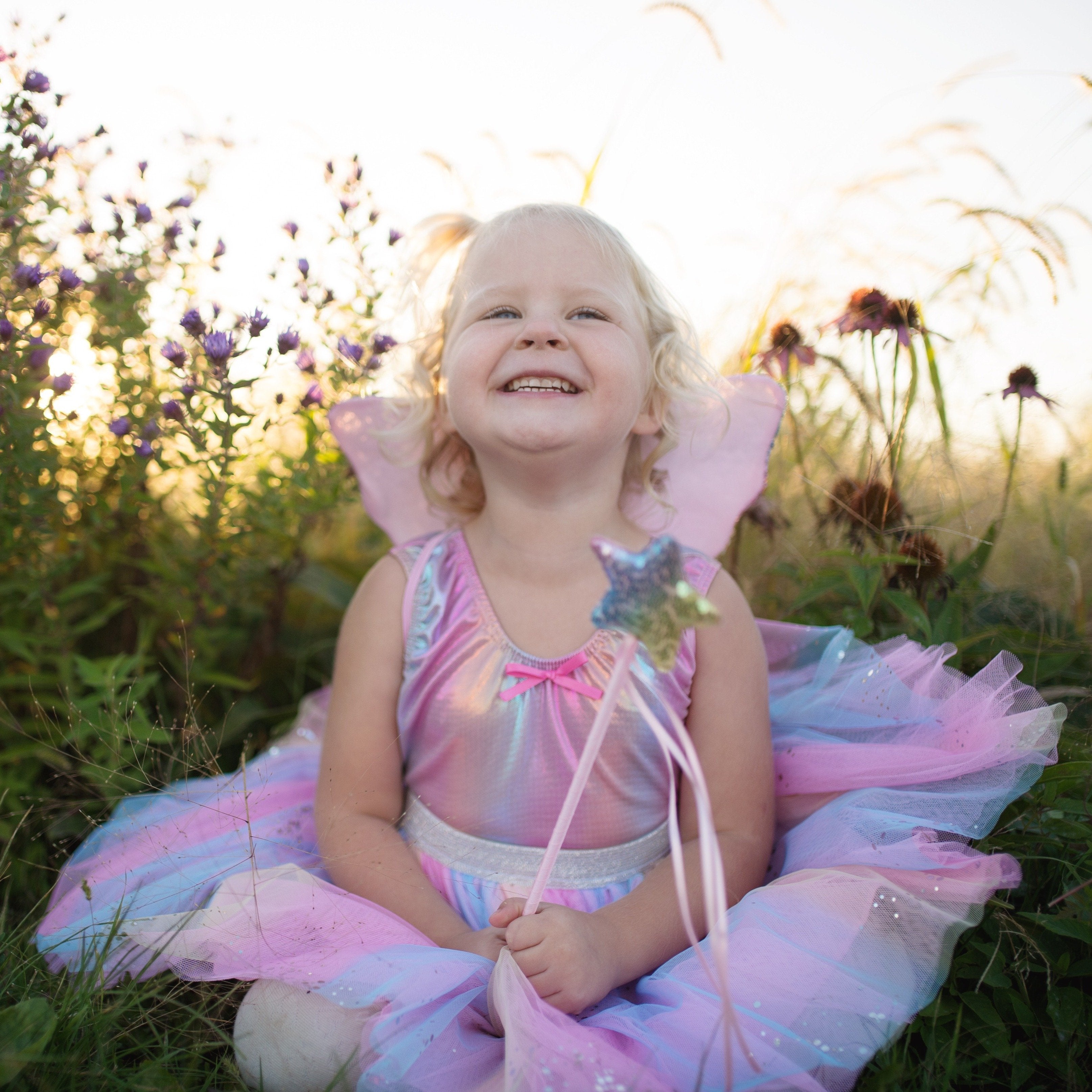 Rainbow Sequin Skirt Wings and Wand