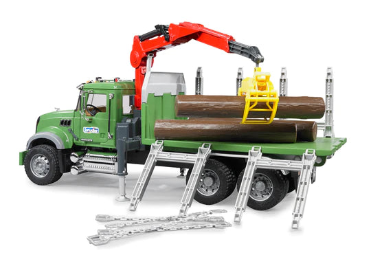 MACK Granite Timber Truck w/ Loading Crane and 3 Trunks | Bruder - LOCAL PICKUP