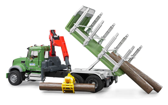 MACK Granite Timber Truck w/ Loading Crane and 3 Trunks | Bruder - LOCAL PICKUP
