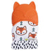 orange fox style teething mitt with fox fabric