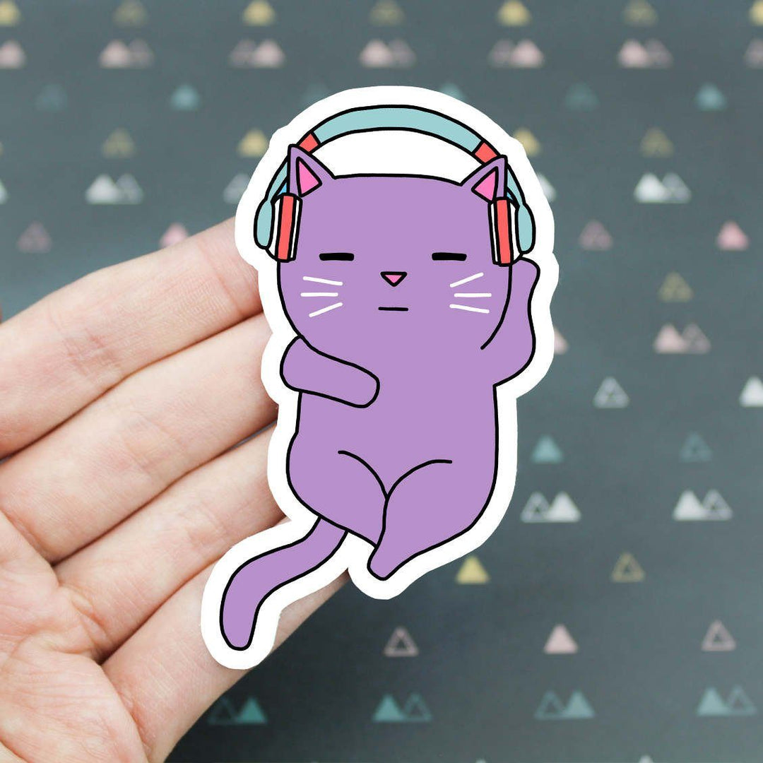 Kitty Cat With Headphones Vinyl Sticker