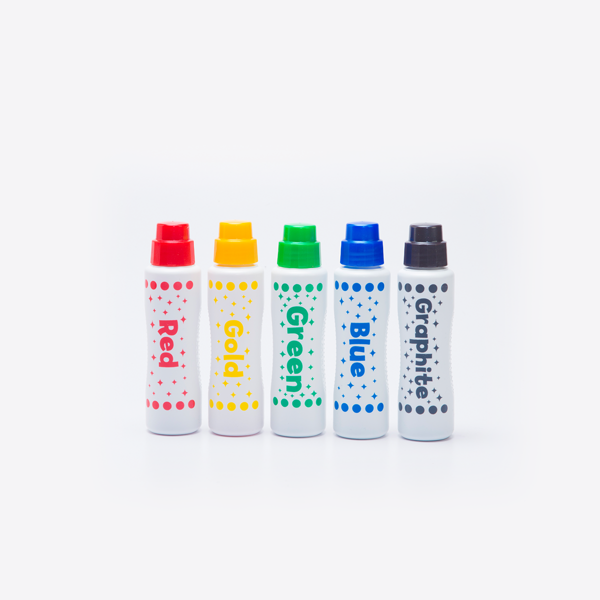 red, gold, green, blue, graphite markers
