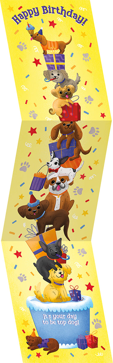 Stacked Dogs Glitter Tall Tri-Fold Card