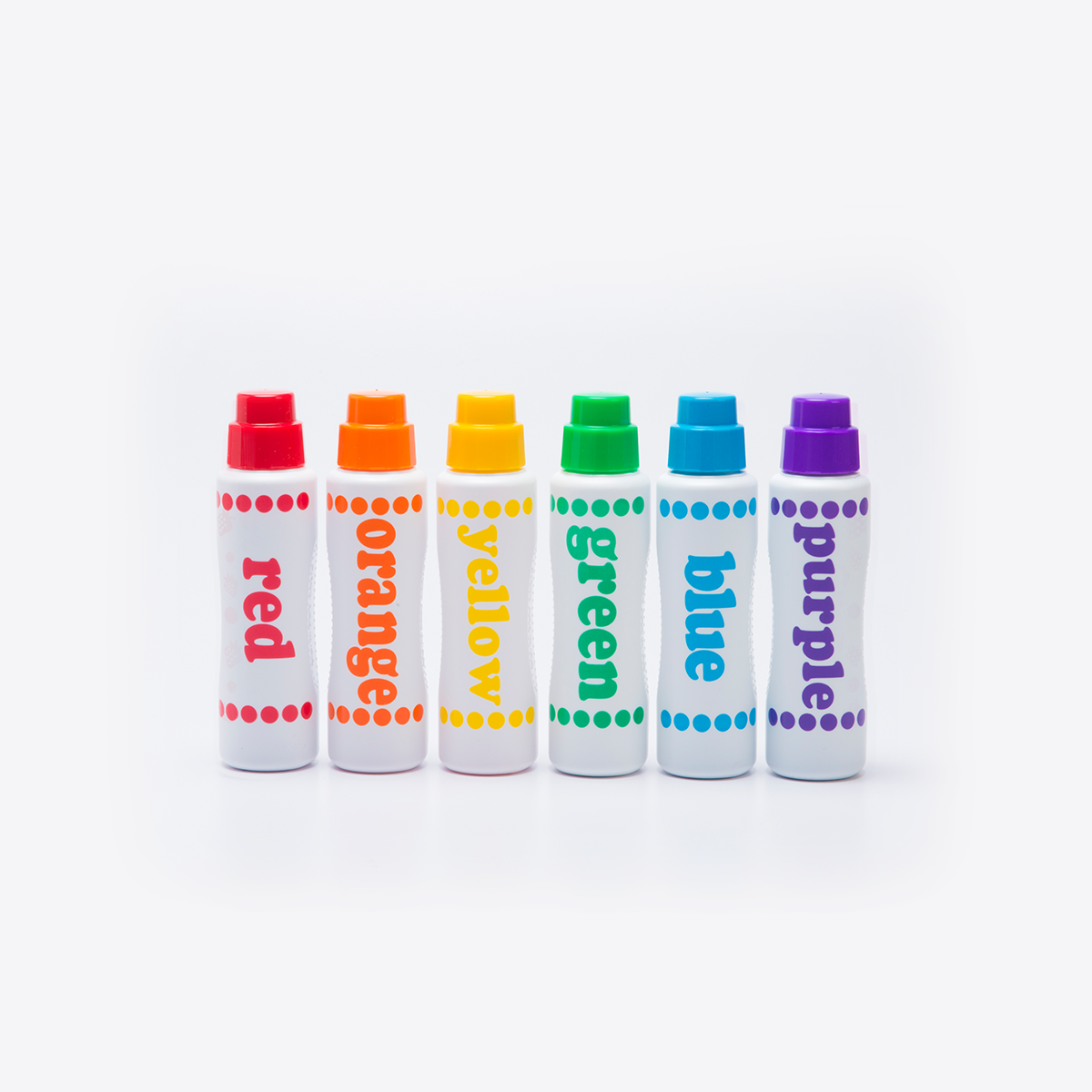 red, orange, yellow, green, blue, purple markers