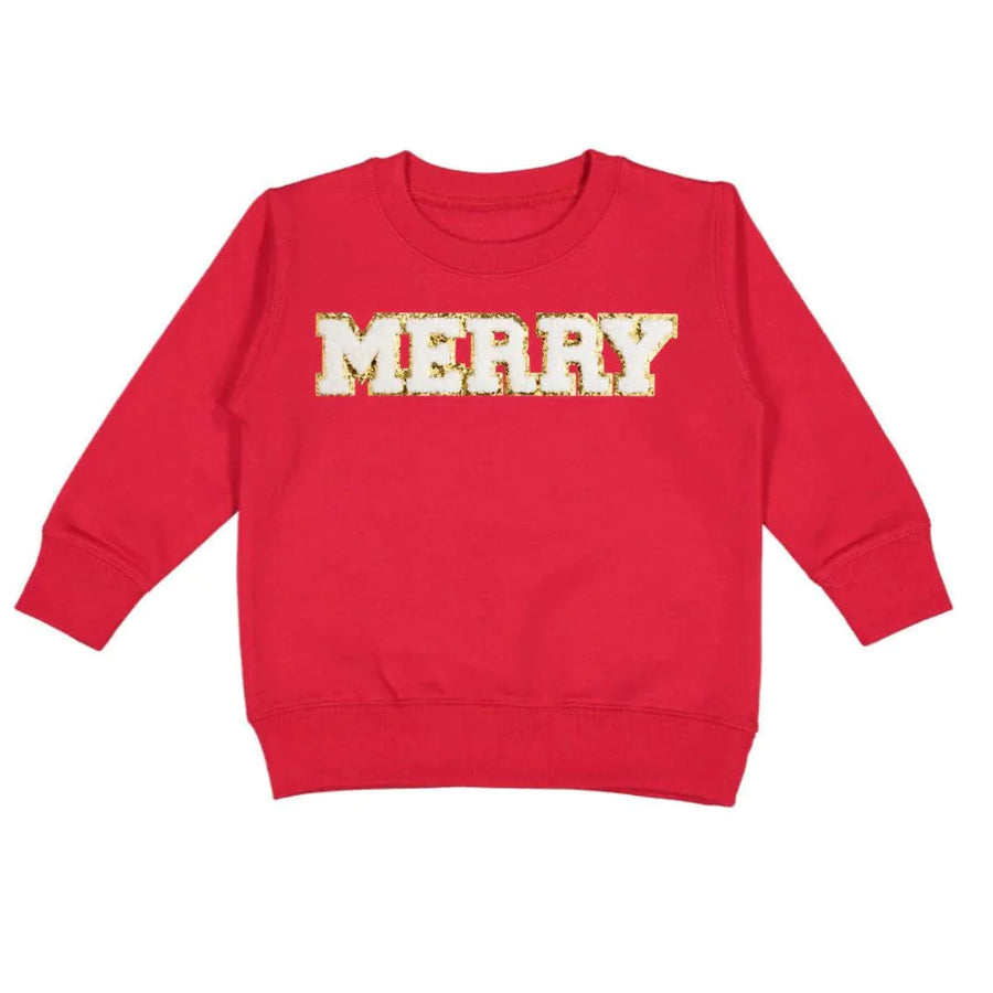 Sweet Wink Sweatshirt Merry Patch Christmas Sweatshirt - Red